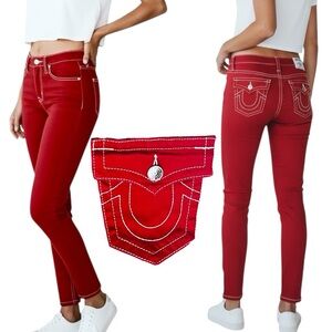 True Religion Big T Legging Flap Jeans Womens 28 Red Low Rise Stretch Denim